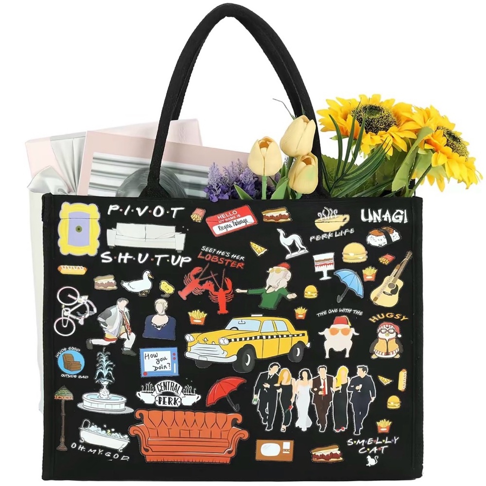 Black Graphic Patch Tote Bag - Unbranded